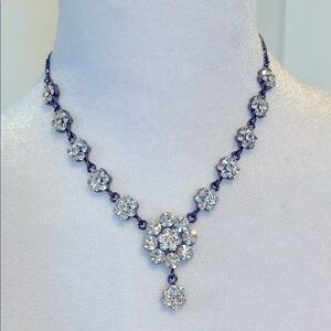 Vintage Edwardian Faceted Austrian Crystal Dangle Gunmetal Tone - 16”